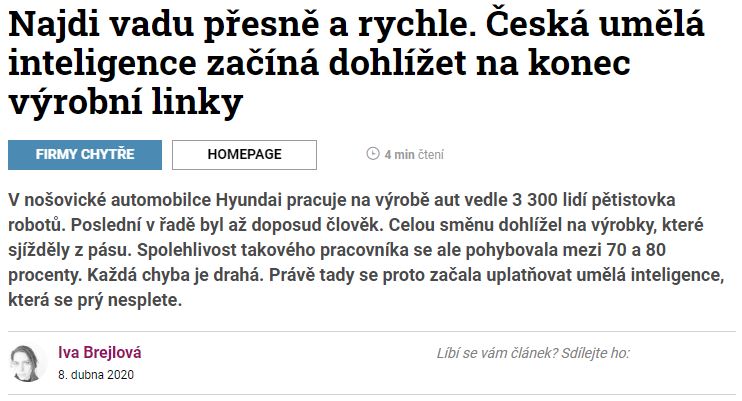 Najdi vadu přesně a rychle. Česká umělá inteligence začíná dohlížet na konec výrobní linky